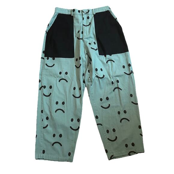 Lazy Oaf Happy Sad Barrel Leg Colorblock Green Cotton Trouser Pants-Size 10/32" - Picture 3 of 7